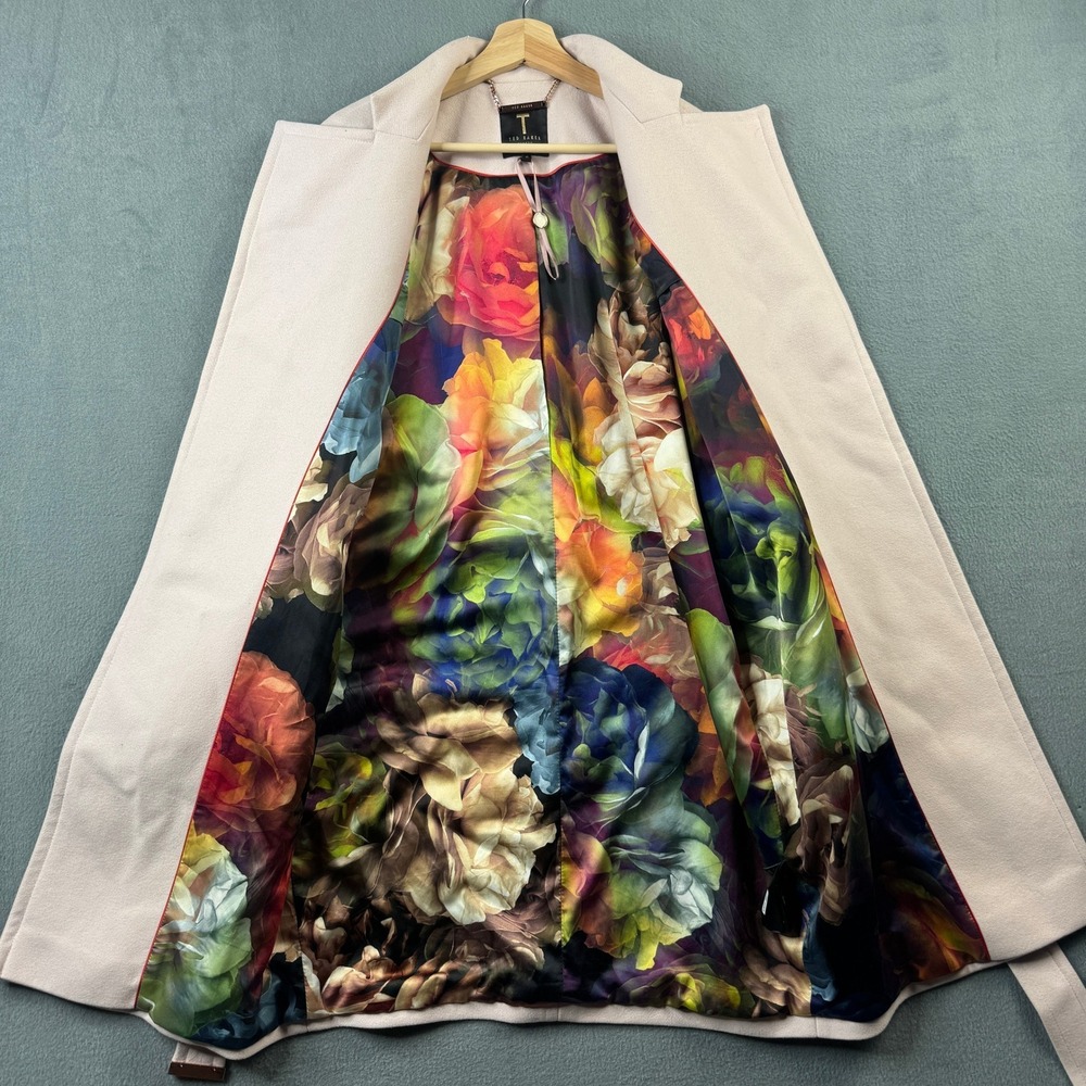 Ted Baker Appia Wool Cashmere Wrap Coat Pale Pink Rose Gold Floral Lining Size 2 - Picture 3 of 8